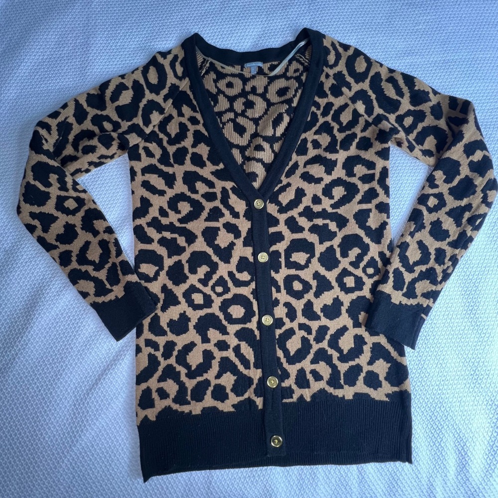 Charlotte Russe Leopard Print Gold Button Cardigan Black Tan Women Medium Preppy